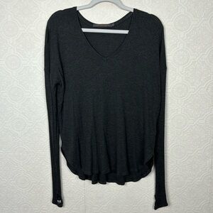 Feel The Piece Thermal Scoop Neck Long Sleeve Shirt Flowy Tunic Modal Dark Grey